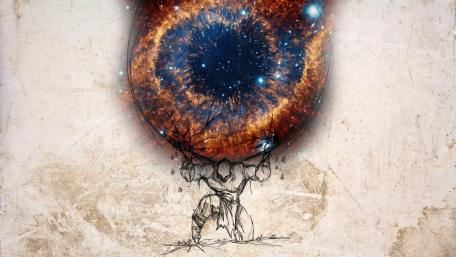 Atlas holds Helix Nebula wallpaper