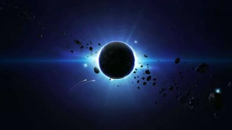 Eclipse in the Cosmos with Meteors in Motion wallpaper
