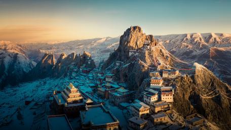 Mountain Village at Sunrise wallpaper