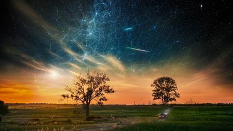 Apocalyptic sky over field wallpaper