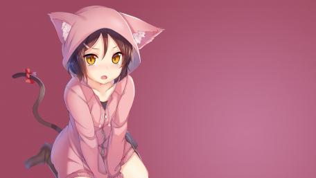 Pink anime cat girl wallpaper