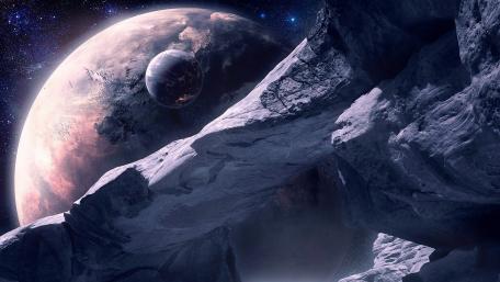 Fictional planet and moon wallpaper