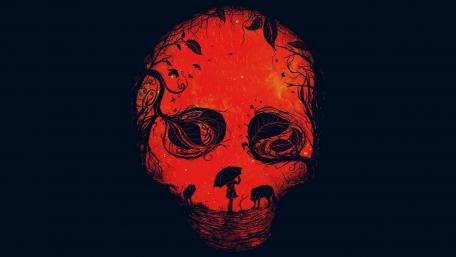 Mystical Red Skull under a Tiny Umbrella wallpaper