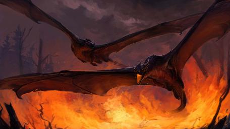 Bat dragons on forest fire wallpaper
