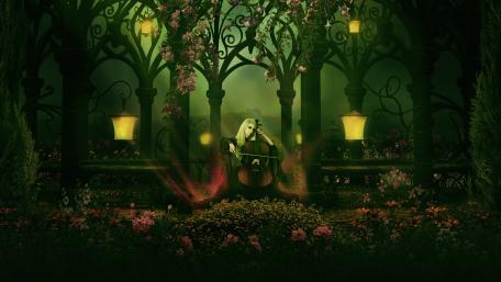 Gothic garden with contrabass music wallpaper