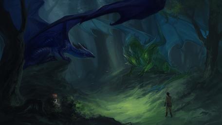 Dragons on the dark forest wallpaper