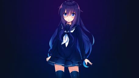 Mysterious Anime Schoolgirl in the Night wallpaper