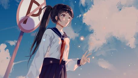 Serene Schoolgirl Gazing into the Sunset wallpaper