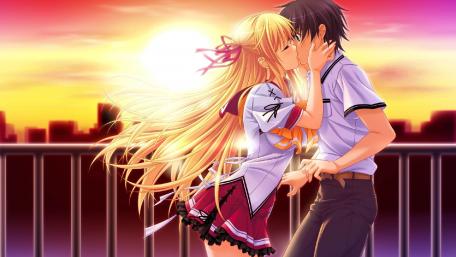 Romantic anime kiss wallpaper