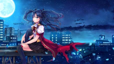 Alone in the night city - Anime art wallpaper