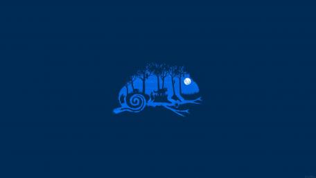 Blue chameleon minimal digital art wallpaper