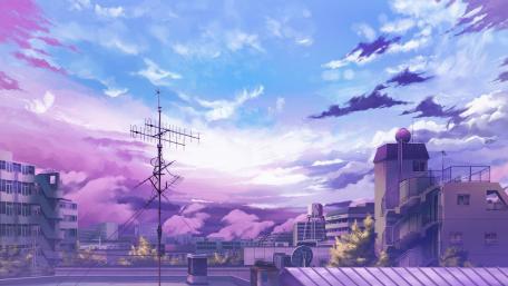 Purple Skyline Anime Cityscape wallpaper