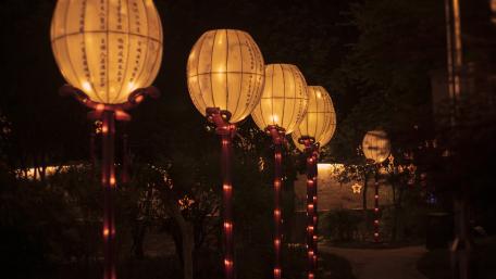 Glowing Lanterns Illuminate City Nights wallpaper