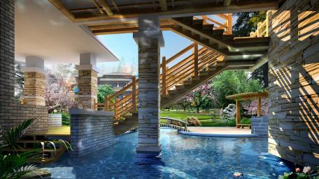 Luxury house with swimming pool wallpaper