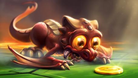 Baby Dragon with a gold coin treasure wallpaper