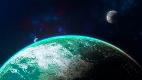 Earthlike planet with twin moons wallpaper
