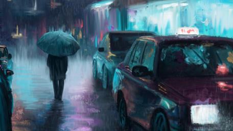 Rainy Night Stroll in the City wallpaper