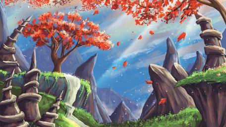 Falling red leaves wallpaper