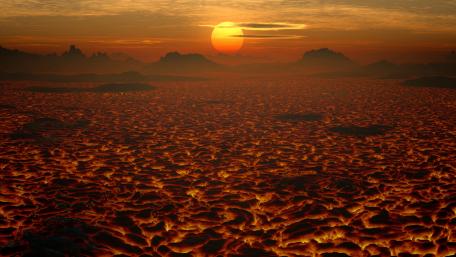 Fiery Horizon at Dusk in a Fantasy Realm wallpaper