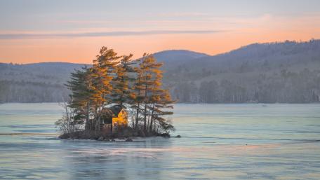 Lone house on an island wallpaper