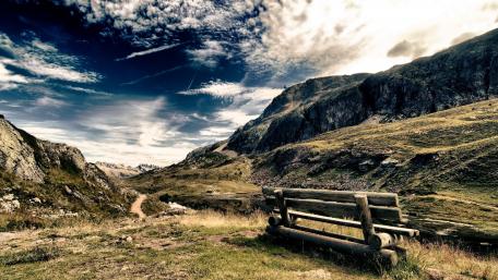 Bench on the mountain wallpaper