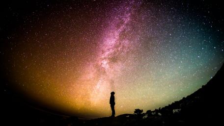 Man silhouette under the Milky Way wallpaper
