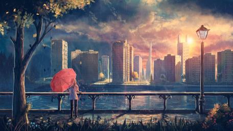 Girl in the rain - Anime art wallpaper