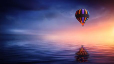 Hot air balloon on the dark sky wallpaper