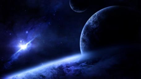 Mystical Blue Planets in Nebulous Space wallpaper