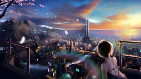 Futuristic anime city wallpaper