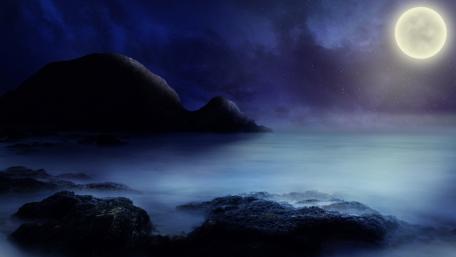 Fantasy seascape at full moon wallpaper