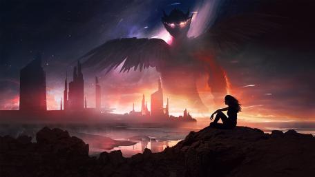 Woman silhouette and a monster wallpaper