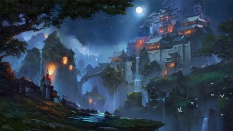 Moonlit Fantasy Castle Dreamscape wallpaper