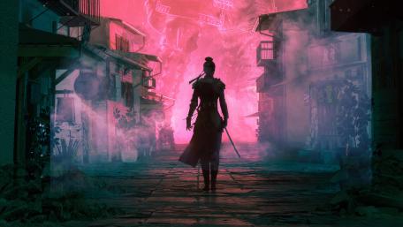 Samurai on the empty street wallpaper
