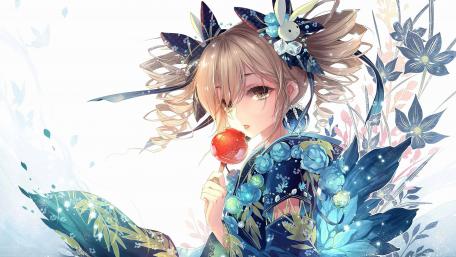 Anime girl in kimono - Japanese Anime art wallpaper