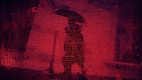 Man with umbrella shadow wallpaper