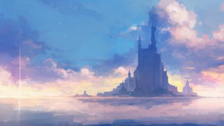 Floating fantasy castle on the middle of the sea wallpaper