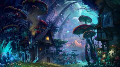 Magical forest houses wallpaper