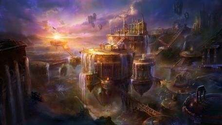 Mystical Floating Kingdom at Dawn wallpaper