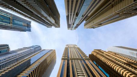 Low-Angle Shot of Supertall Skyscrapers wallpaper