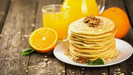 American pancakes with orange juice wallpaper