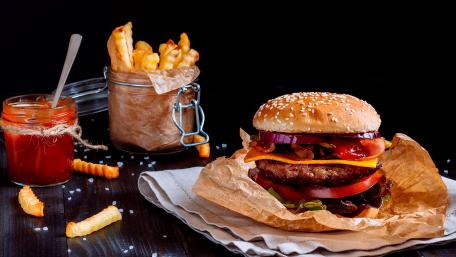Delicious Fast Food Delight with Hamburger and Fries wallpaper