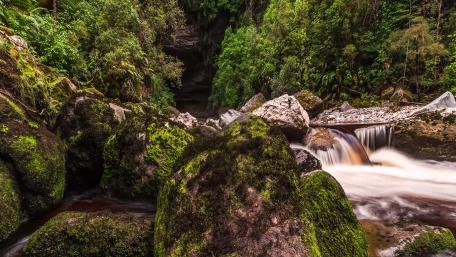 Mossy boulders wallpaper
