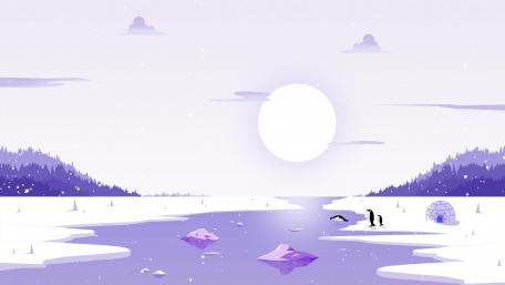 Minimal arctic landscape with penguins wallpaper