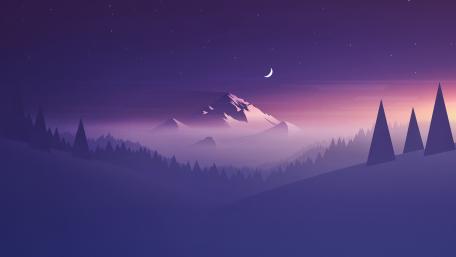 Purple minimal winter night landscape wallpaper