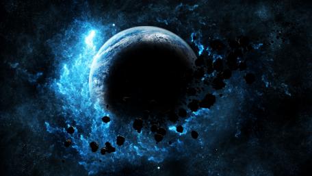 Meteorites around a blue planet wallpaper