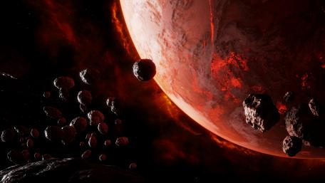 Meteor shower on a red planet wallpaper