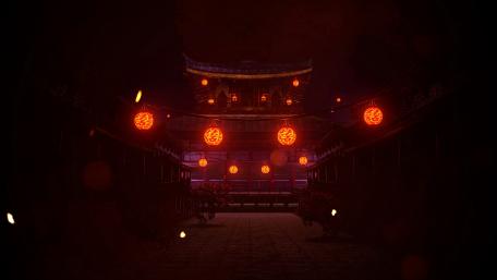 Serene Night in a Lantern-Lit Pagoda wallpaper