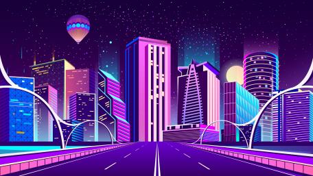Purple metropolis digital art wallpaper
