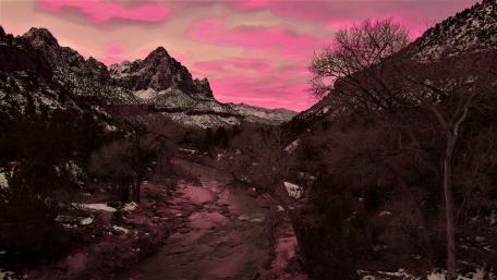 Dreamy Pink Mountain Valley Wallpaper wallpaper